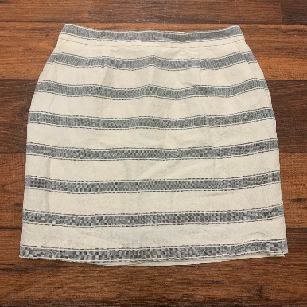 J. Crew Silk Linen Pencil Skirt Women's Sz 0 Striped Cream/Gray Lined W/Pockets